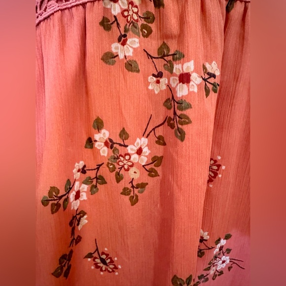 Abercrombie & Fitch Boho Print Dress Sz M Coral Floral Romantic Fall FAIRYCORE - Picture 3 of 10